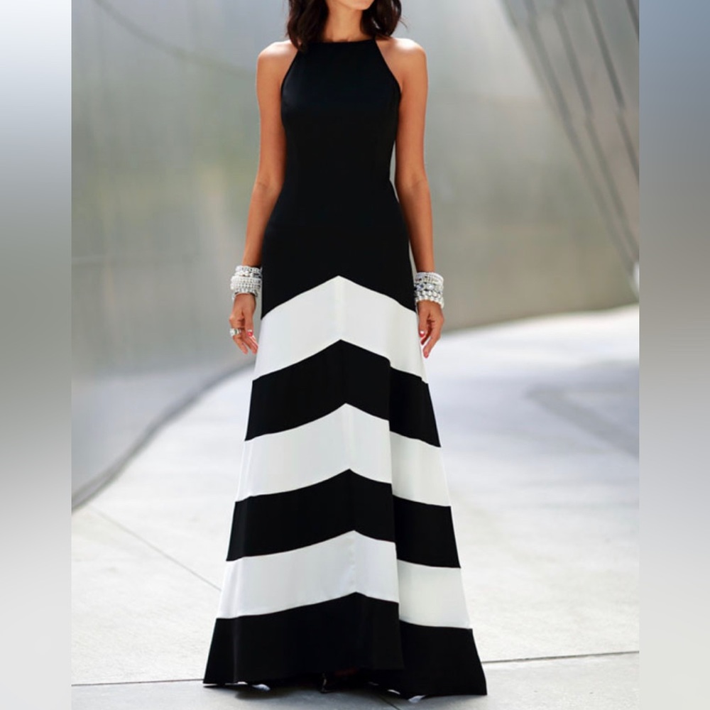 Shoshanna halter stripe dress with mini train size:6